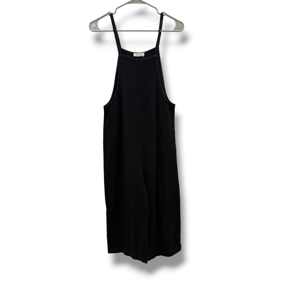Madewell Textured Knit Jumpsuit Womens XS‎ Black Wide Leg Sleeveless Spaghetti